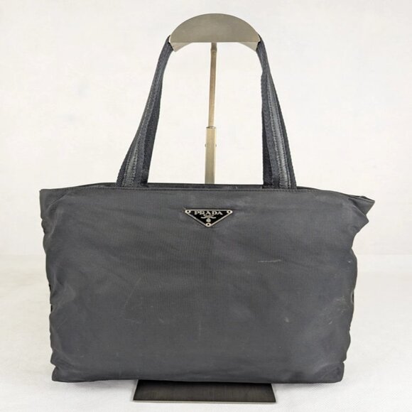 Authentic PRADA Black Nylon Tessuto Triangle Logo Tote Bag Made in Italy - Picture 1 of 10
